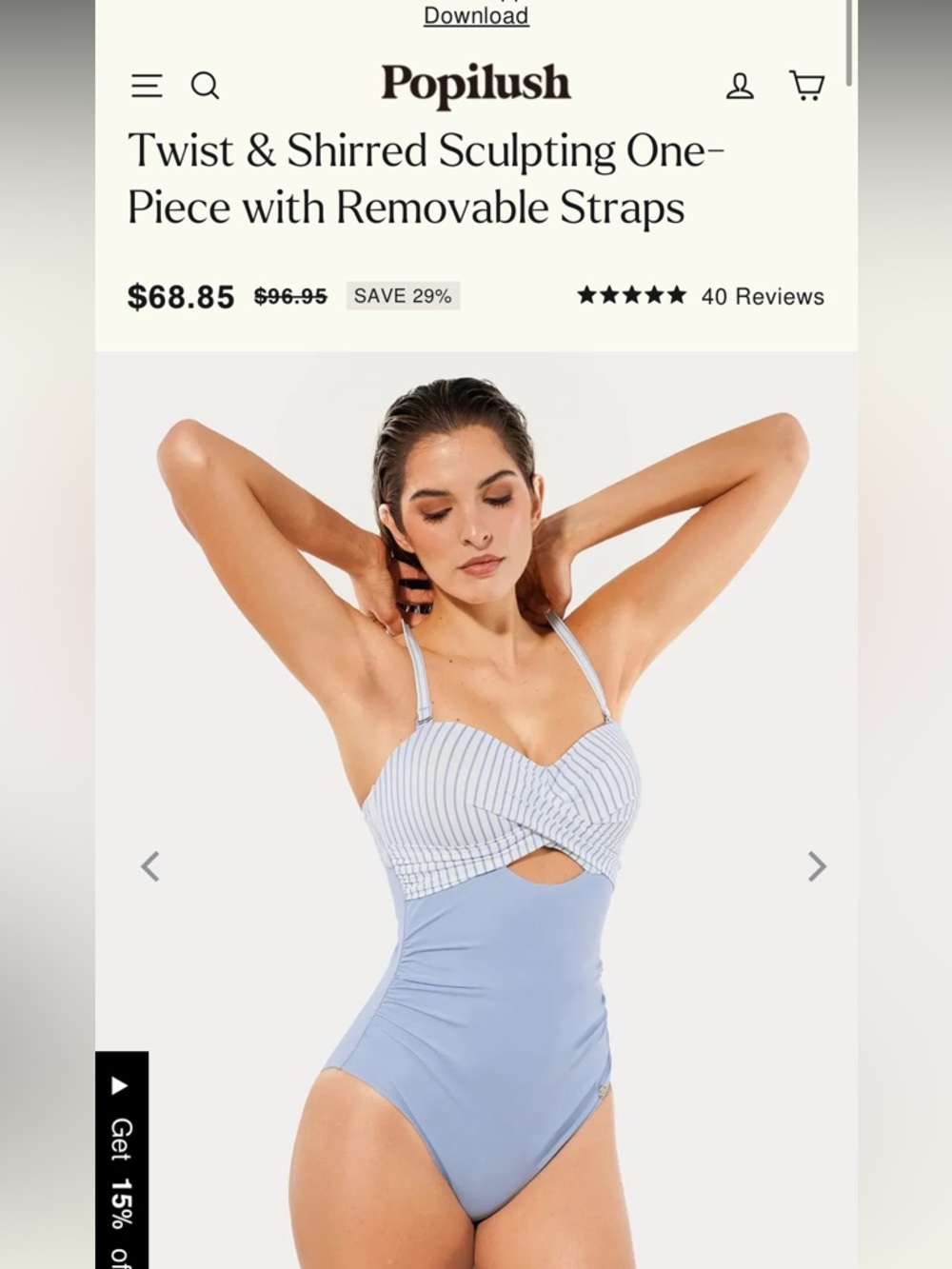 Popilush Twist & Shirred Sculpting One-Piece Swimsuit in Light Blue